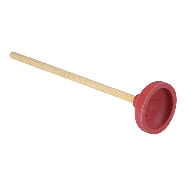 A Carlisle plunger with a wooden handle.