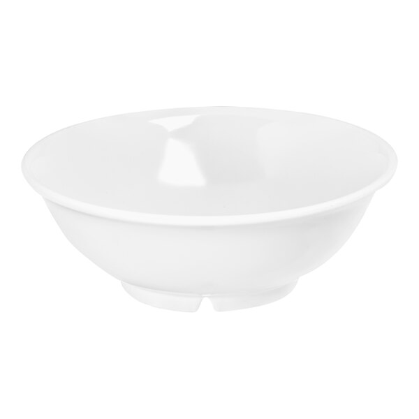 A Carlisle white melamine bowl with a white background.