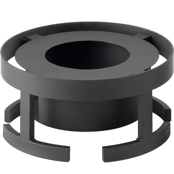 A black metal Cal-Mil chafer alternative stand with a circular hole.