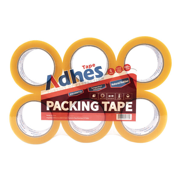 A group of 36 rolls of Adhes natural rubber packaging tape.