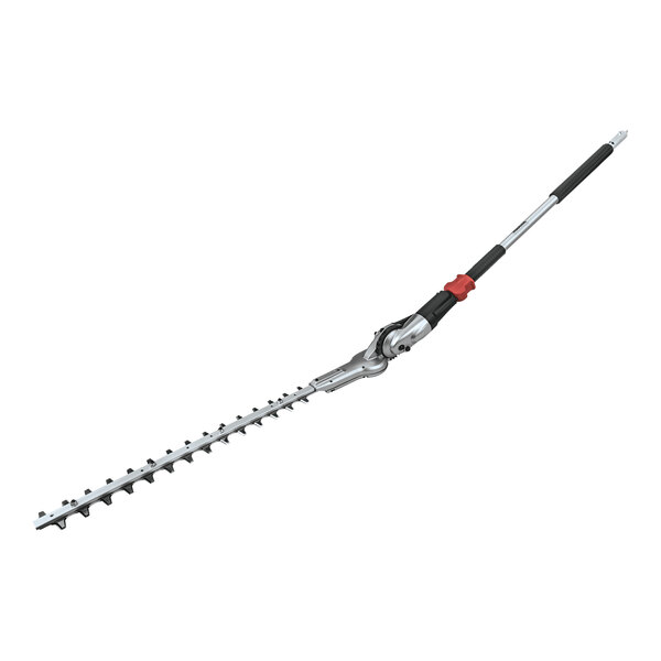 A Makita hedge trimmer attachment with a long metal pole and black and red accents.