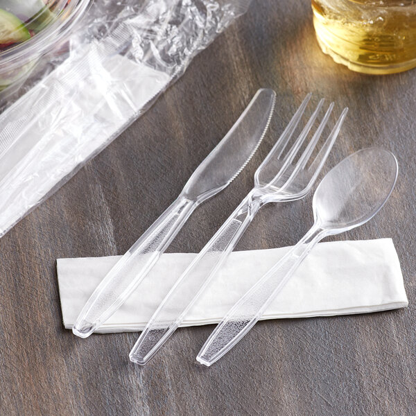 Choice Clear Heavy Weight Wrapped Plastic Cutlery Pack with Napkin - 500/Case