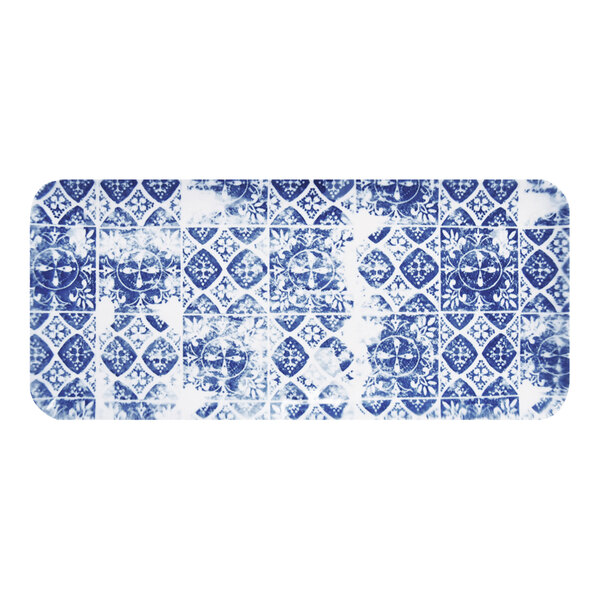 A blue and white rectangular Dudson Maker's Porto china plate.