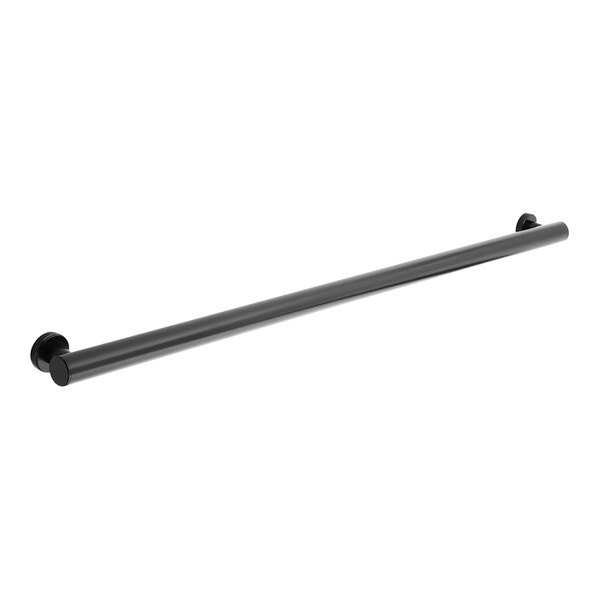 A black metal grab bar with matte black ends on a white background.