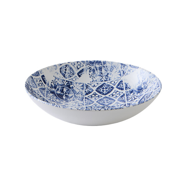 A Dudson Maker's Porto blue and white bowl with a pattern.