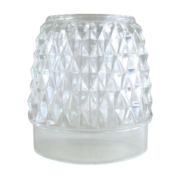 A clear glass table lamp globe with a diamond pattern.