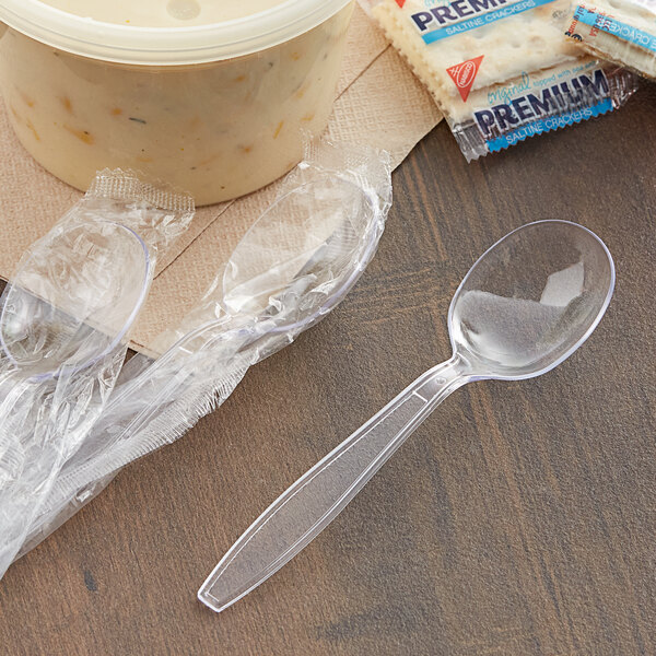 Choice Clear Heavy Weight Wrapped Plastic Soup Spoon - 1000/Case