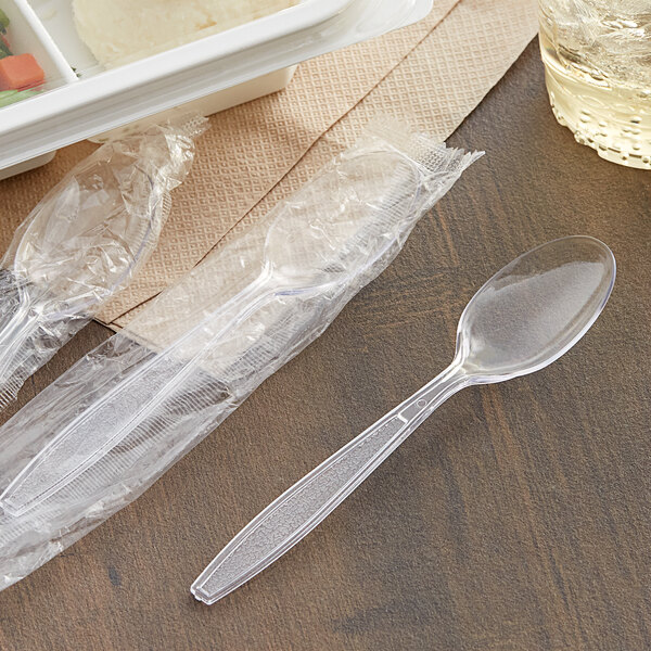 Choice Clear Heavy Weight Wrapped Plastic Teaspoon - 1000/Case