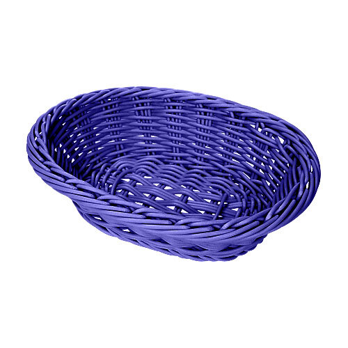 A blue oval plastic bread basket with a handle.