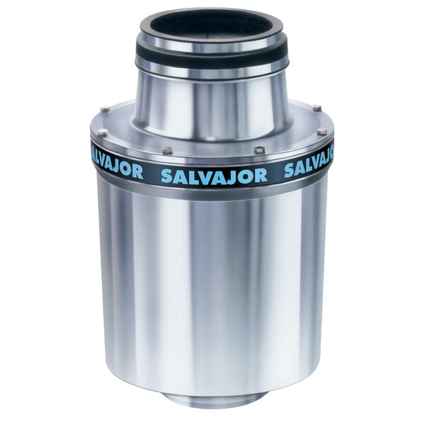 A silver and black metal cylinder with the word "Salvajor" on it.