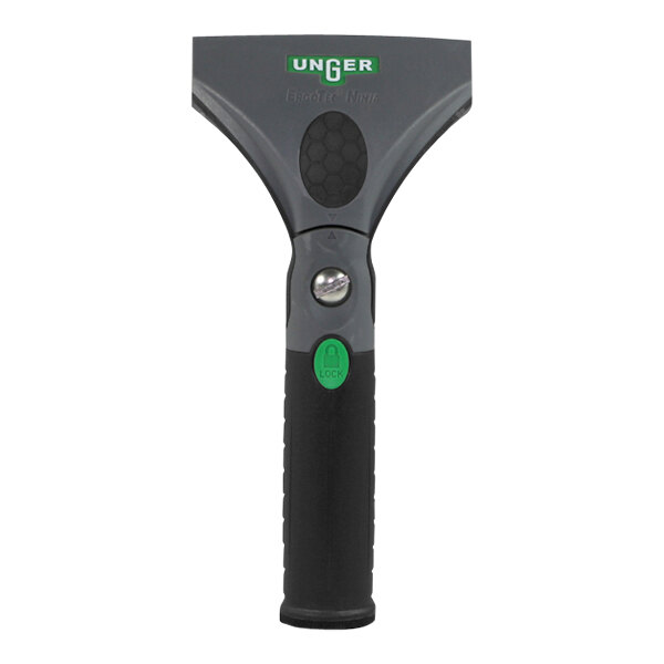 A close-up of a black and green Unger ErgoTec Ninja squeegee handle.