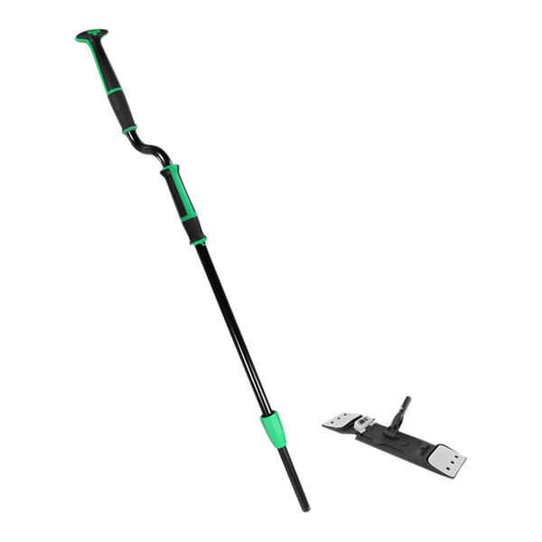 A black and green Unger Excella floor cleaning mop with a long green and black handle.