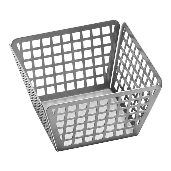 An American Metalcraft stainless steel fry basket server with a laser cut grid pattern.