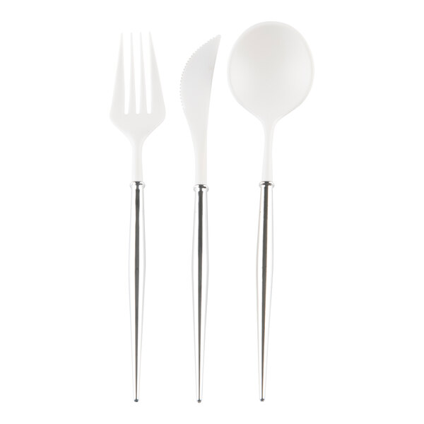 White plastic Sophistiplate cutlery including forks and spoons.
