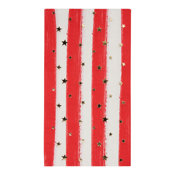 A white paper guest towel with red, white, and gold stars.