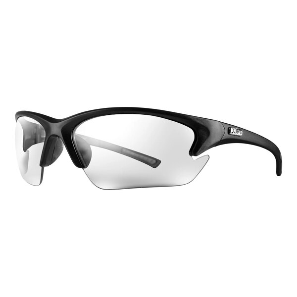 A pair of Lift Safety matte black safety glasses with clear lenses.