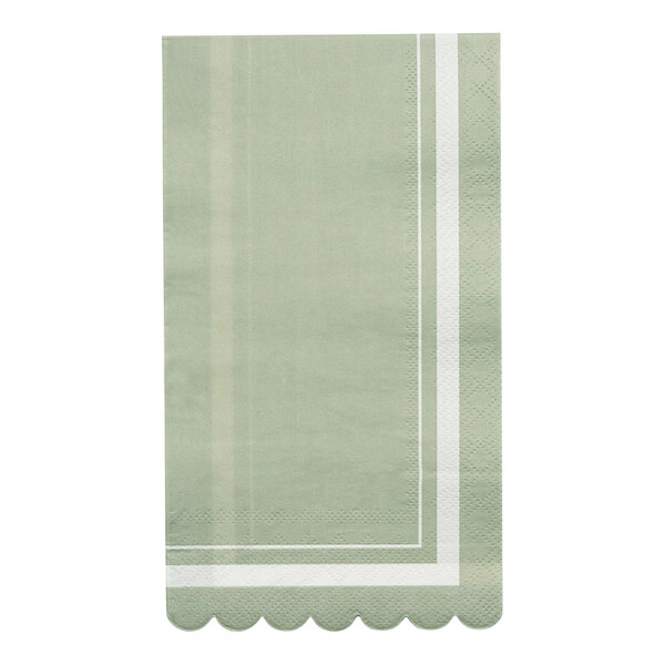 A green Sophistiplate paper guest towel with scalloped edges and white trim.