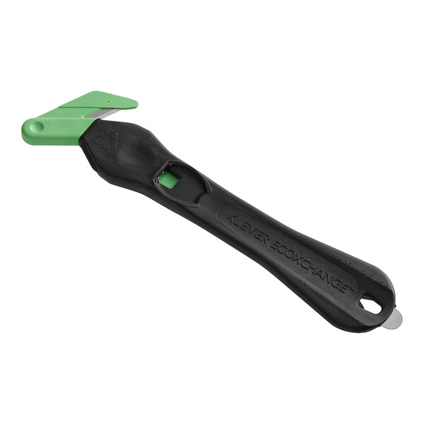 A black and green Klever Kutter EcoXChange safety box cutter.