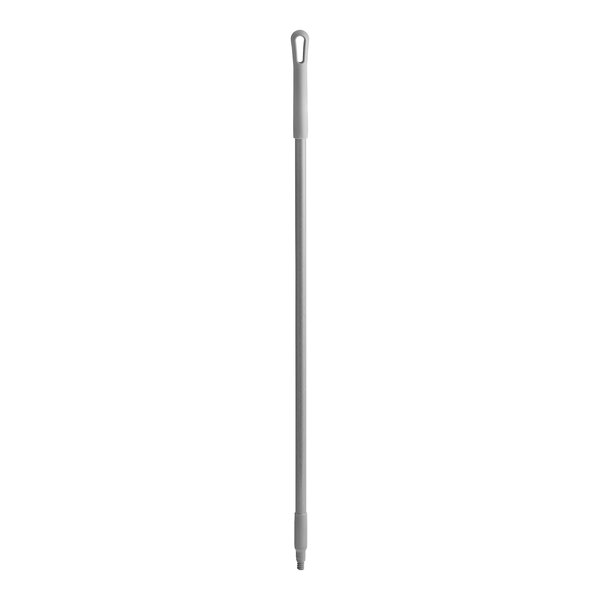 A gray threaded fiberglass pole with a handle on it.