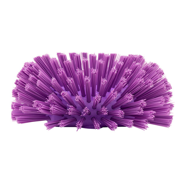 A close-up of a Carlisle Sparta purple brush with polyester bristles and a handle.