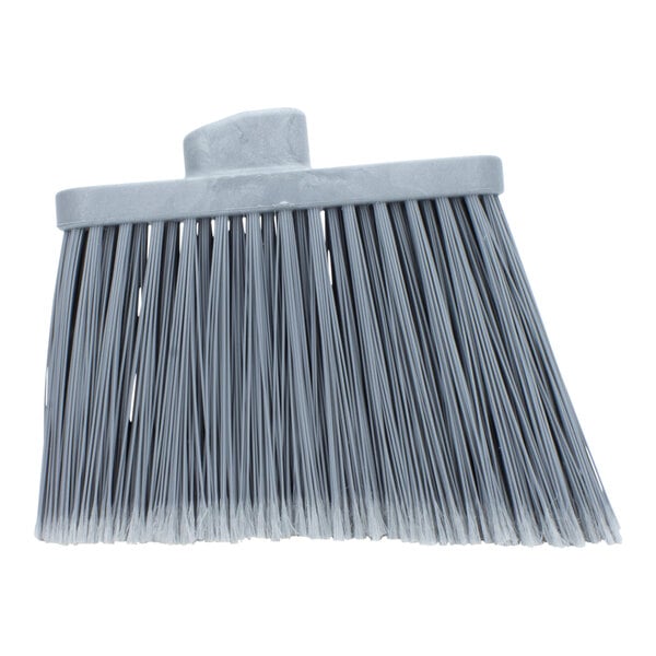 A close-up of a grey Carlisle Duo-Sweep broom head with flagged bristles.