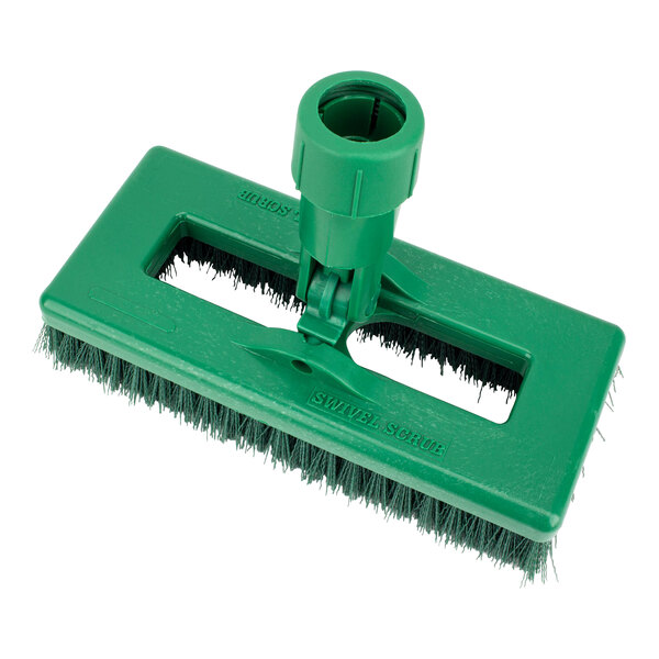 A green Carlisle Sparta swivel scrub brush with a handle.