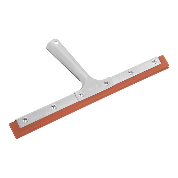 A Carlisle window squeegee with an orange handle and double rubber blades.