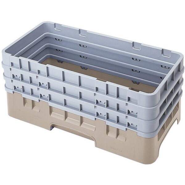 A beige plastic Cambro dish rack with 3 extenders.