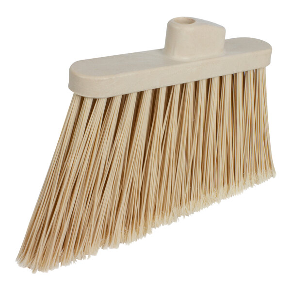 A close up of a Carlisle tan broom head with flagged bristles.