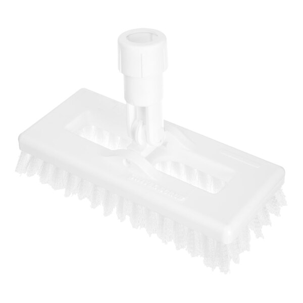 A white plastic Carlisle Sparta swivel scrub brush with a handle.