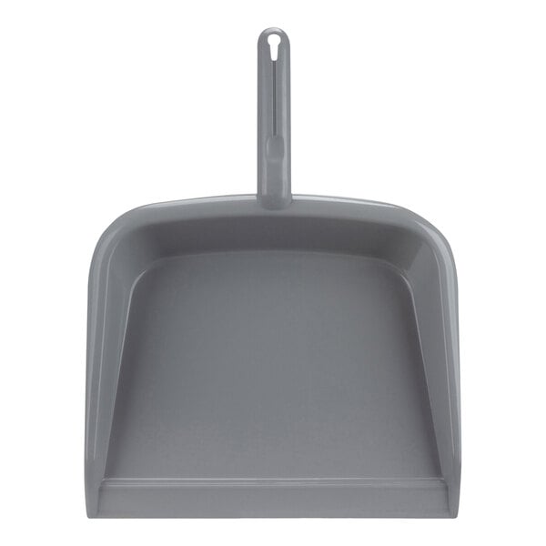 A gray plastic Carlisle Sparta handheld dustpan with a handle.