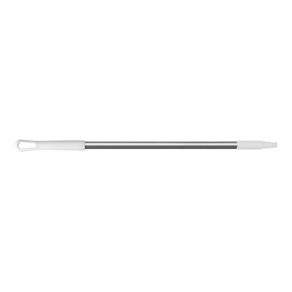 A white and silver threaded aluminum broom / squeegee handle.