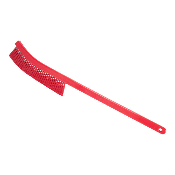 A Carlisle Sparta red polyester radiator brush with a long handle.