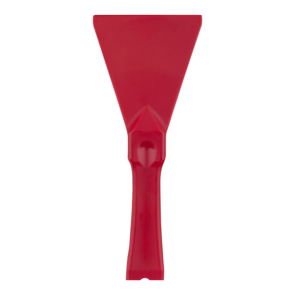 A red plastic handheld scraper with a handle.