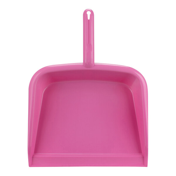 A pink plastic Carlisle Sparta handheld dustpan with a handle.