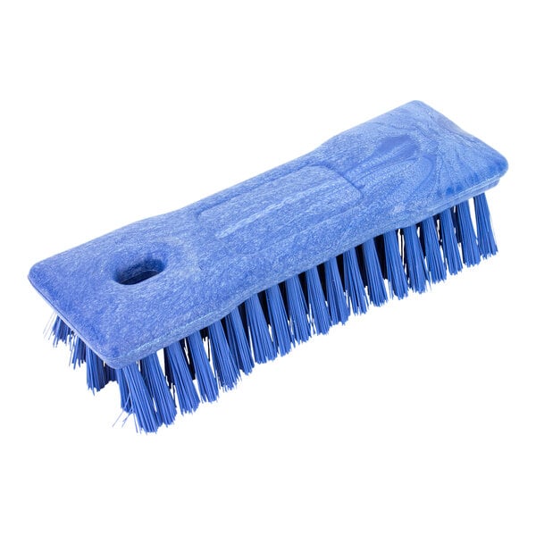 A blue Carlisle Sparta handheld scrub brush with bristles.