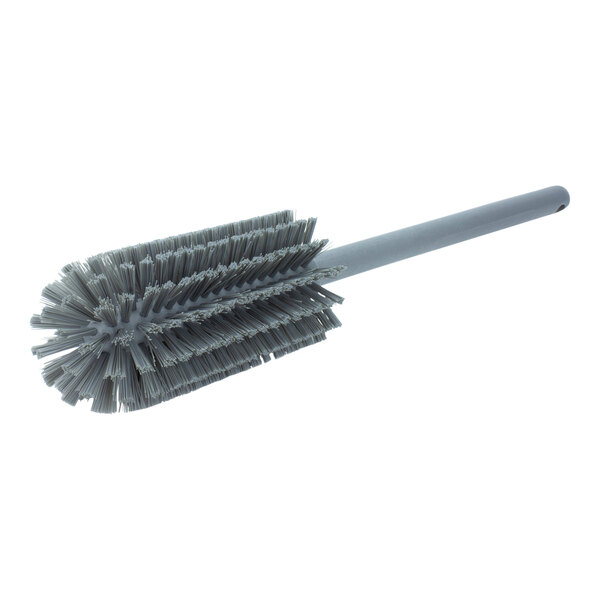 A close-up of a Carlisle grey bottle cleaning brush with a white handle.