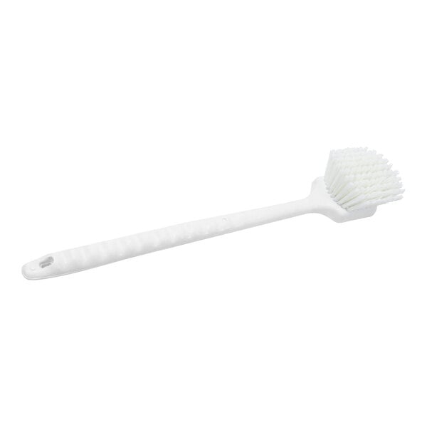 A Carlisle Sparta white plastic pot scrub brush with a handle.
