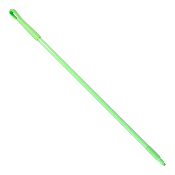 A green mop handle with a white tip.