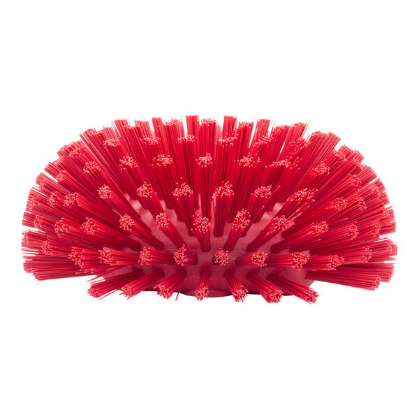 A close-up of a Carlisle red tank & kettle brush with polyester bristles.
