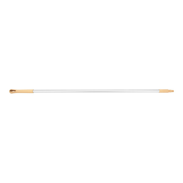 A Carlisle tan aluminum broom/squeegee handle with a wood and metal threaded tip.