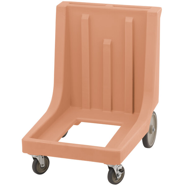 A coffee beige Cambro Camdolly with wheels for a Cambro 1826MTC tray and sheet pan Camcarrier.