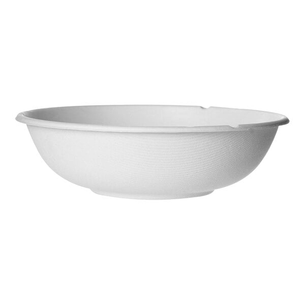 A white Eco-Products compostable sugarcane bowl with a white background.