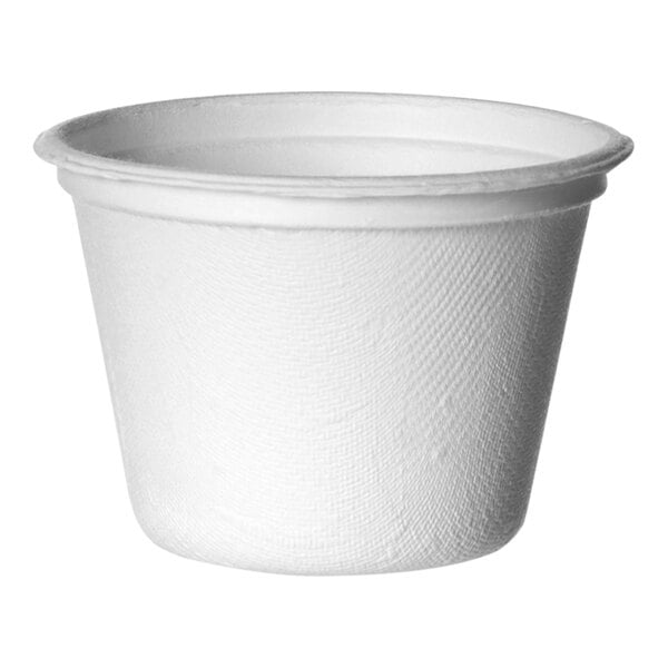 A white Eco-Products sugarcane portion cup with a lid.