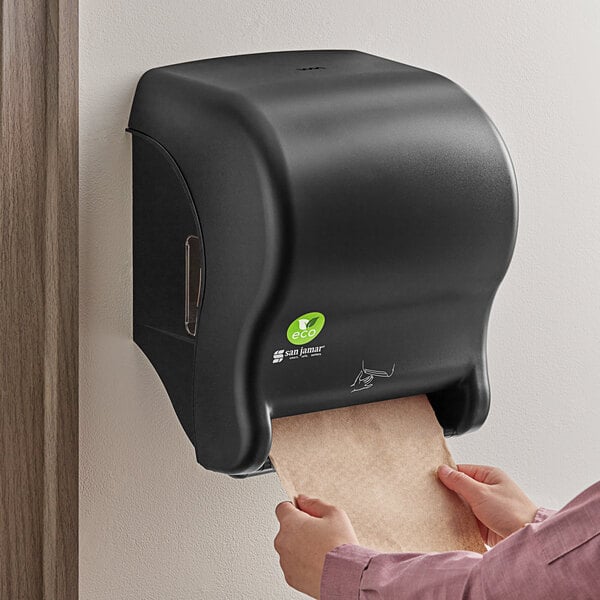 San Jamar Smart Essence EcoLogic T8400REBK Black Electronic Roll Towel Dispenser