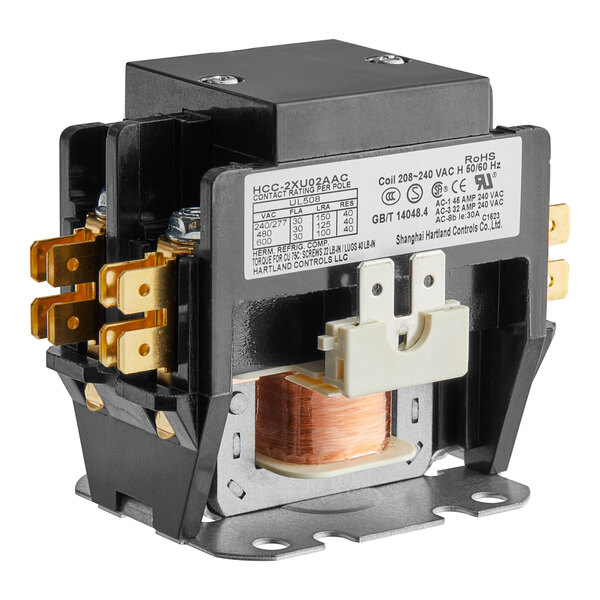 A small, black and silver electrical contactor.