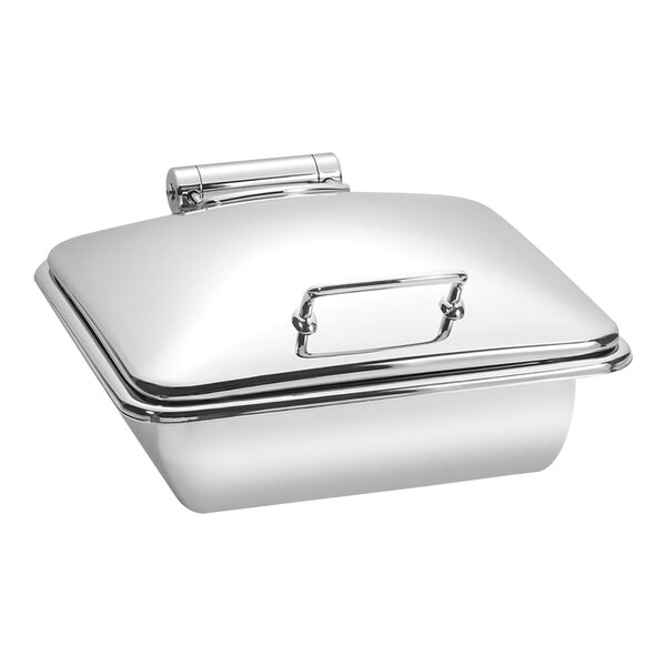An Eastern Tabletop stainless steel square chafer with a lid.