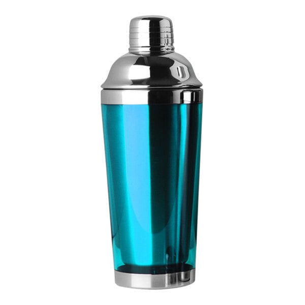 A Franmara blue cocktail shaker with silver lid.