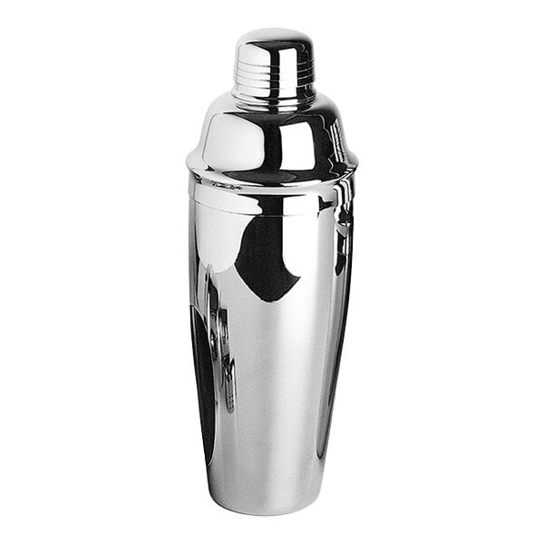 A Franmara silver cobbler cocktail shaker with a lid.