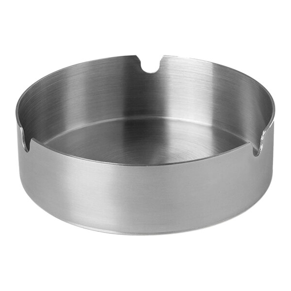 A Franmara stainless steel circular ashtray on a counter.